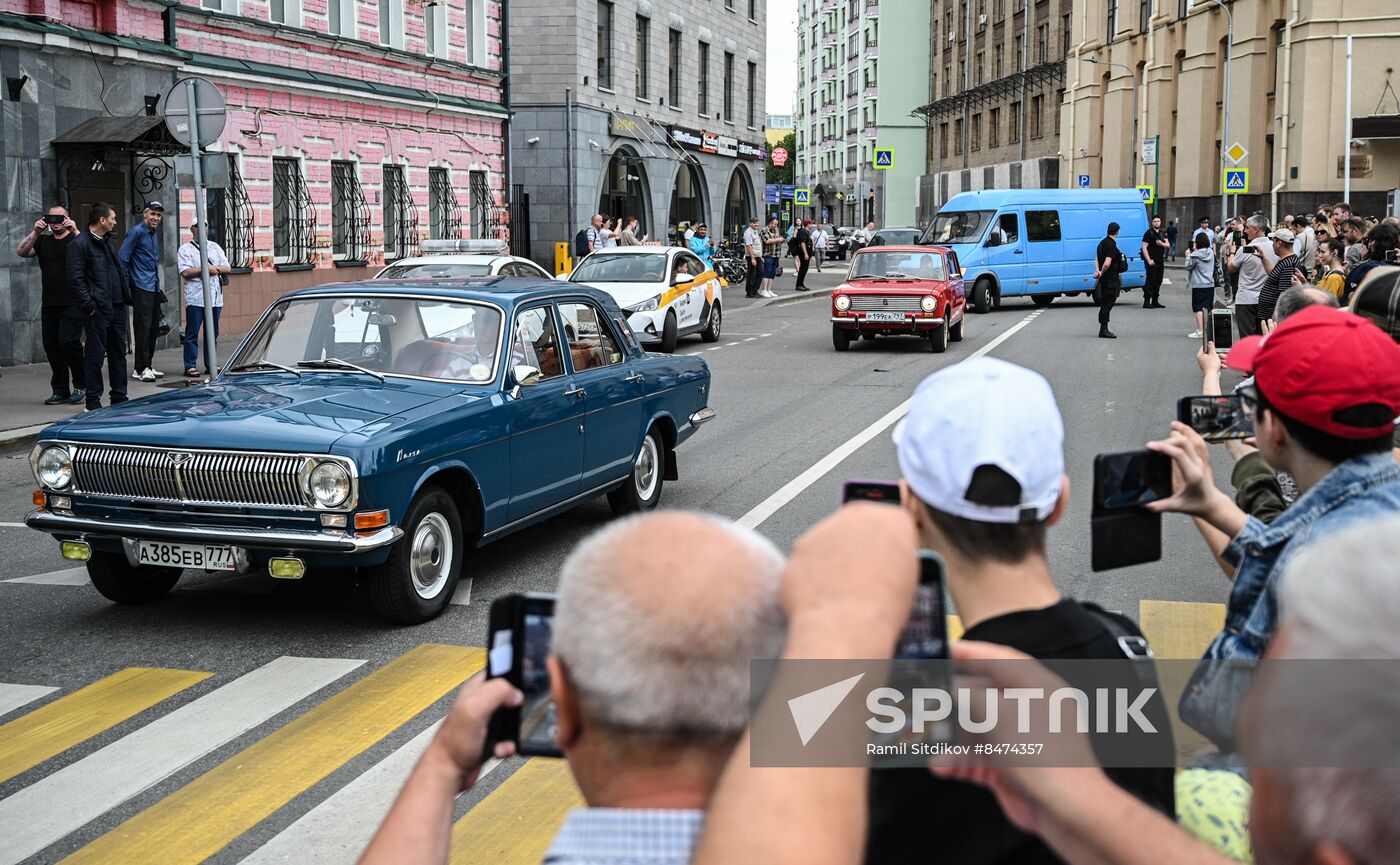 Russia Moscow Transport Day Retro Parade