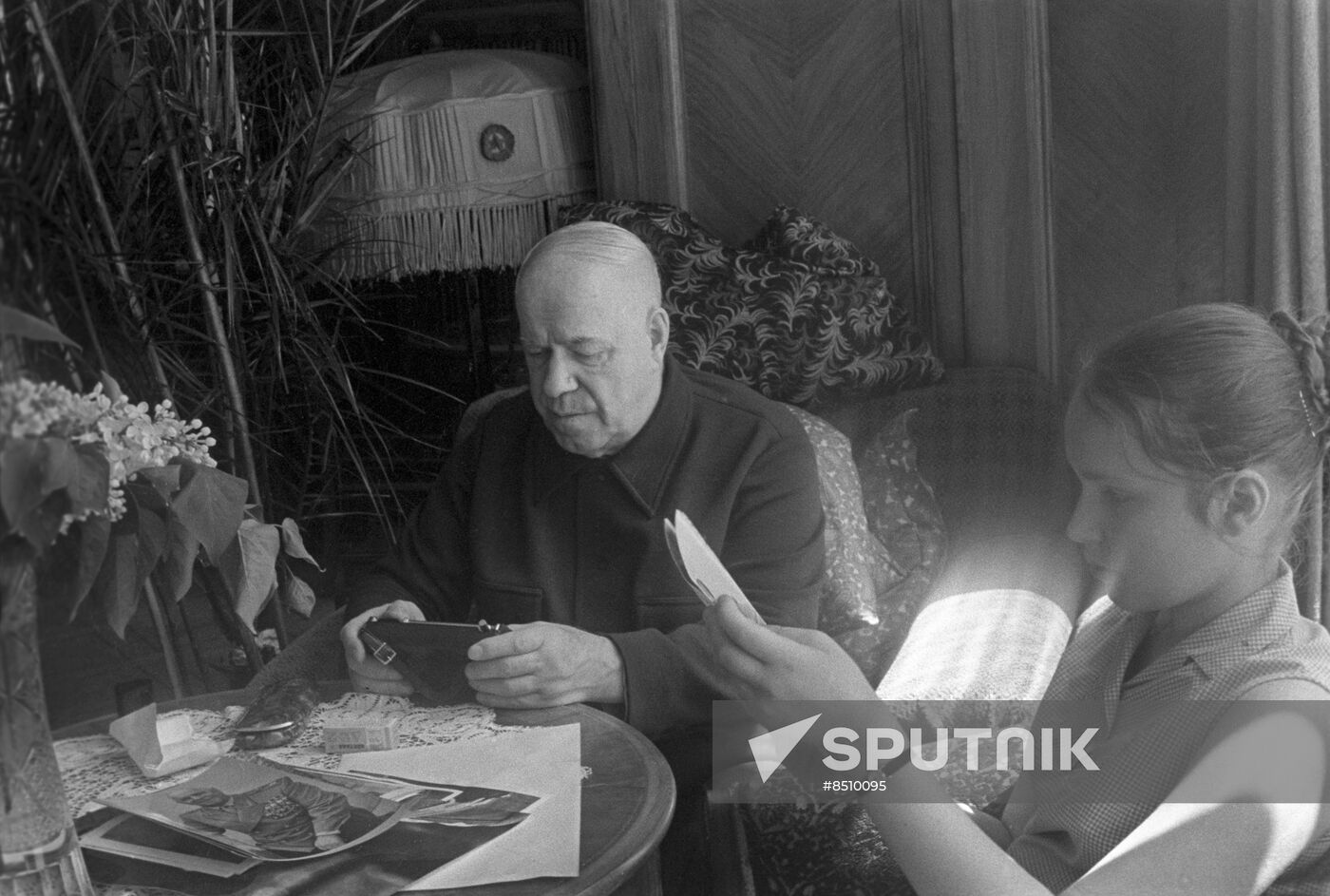 Marshal Georgy Zhukov with his daughter at state country house in Sosnovka