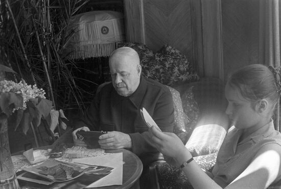 Marshal Georgy Zhukov with his daughter at state country house in Sosnovka