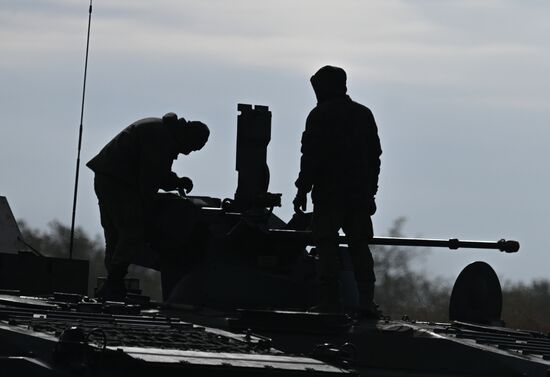Russia Ukraine Military Operation APC Crews Training