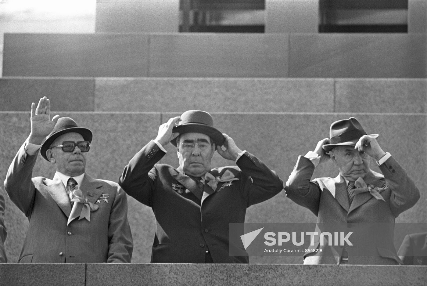 Leaders of Soviet state on Mausoleum podium