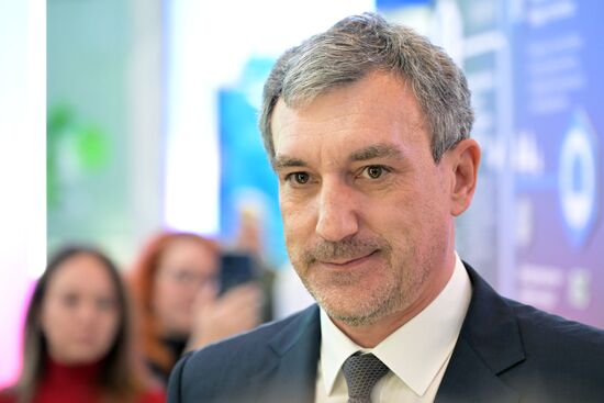 International RUSSIA EXPO forum and exhibition. Amur Region Governor Vasily Orlov speaks to journalists