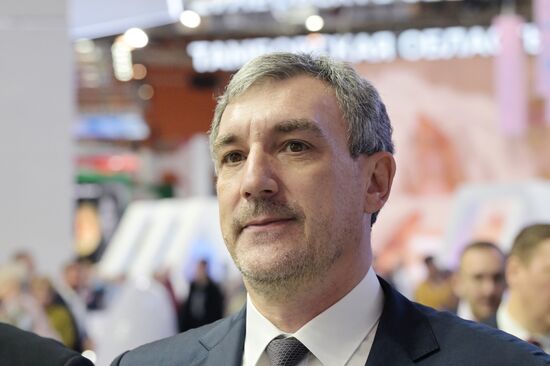 International RUSSIA EXPO forum and exhibition. Amur Region Governor Vasily Orlov speaks to journalists