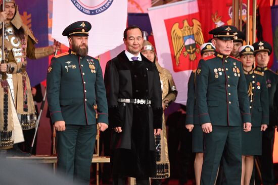 RUSSIA EXPO. Red Star band and Yury Kononov perform Russian Tank Alyosha song