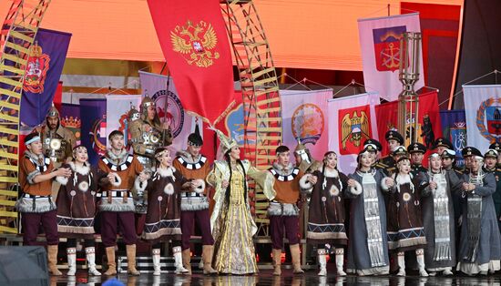 RUSSIA EXPO. Red Star band and Yury Kononov perform Russian Tank Alyosha song