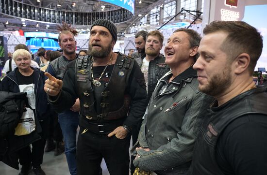 RUSSIA EXPO. Night Wolves bikers' club president Alexander 'Surgeon' Zaldastanov. Location: Russia, Moscow. Author: Vladimir Astapkovich/Sputnik. Night Wolves bikers' club president Alexander 'Surgeon' Zaldastanov visits RUSSIA EXPO