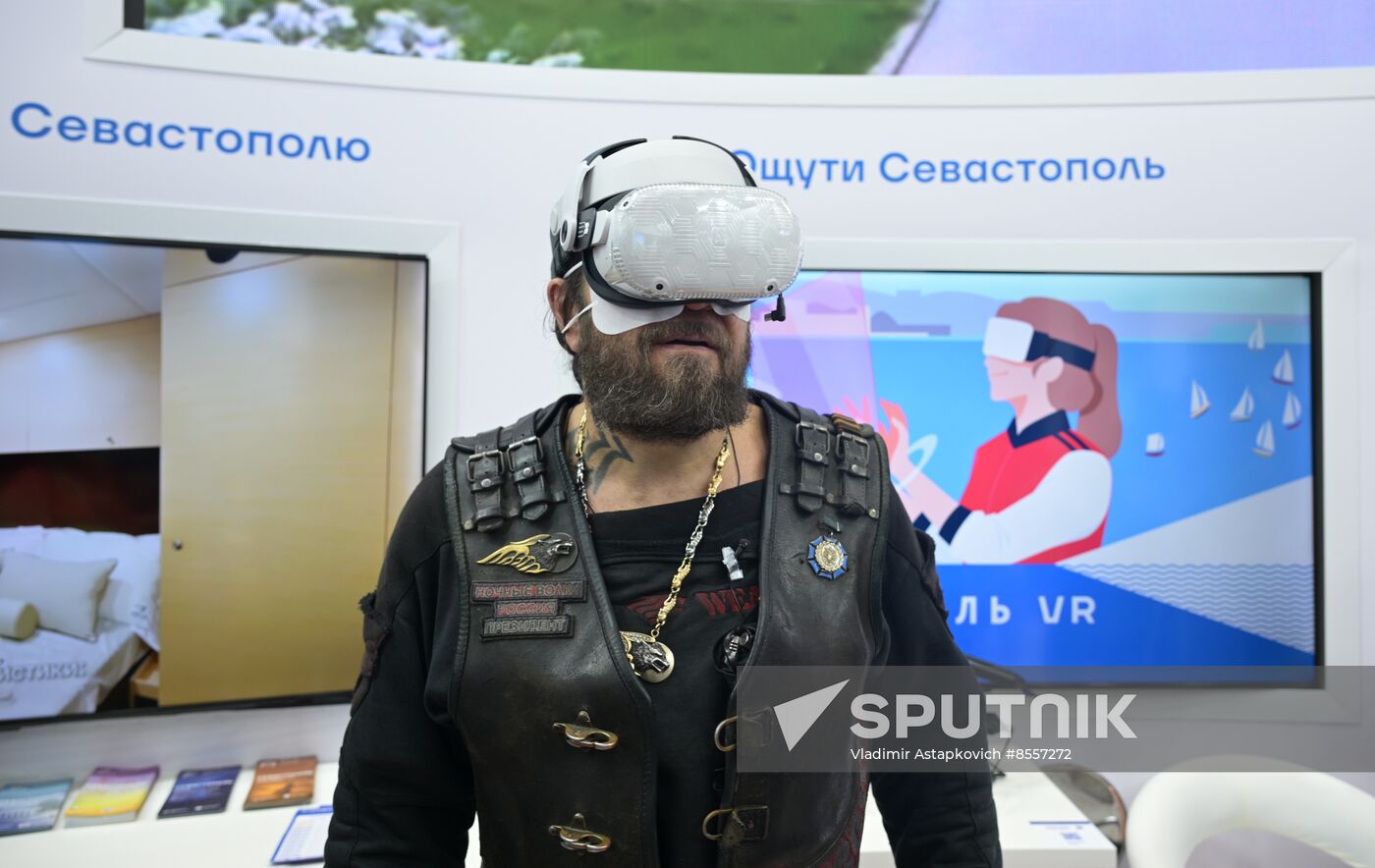 Night Wolves bikers' club president Alexander 'Surgeon' Zaldastanov visits RUSSIA EXPO