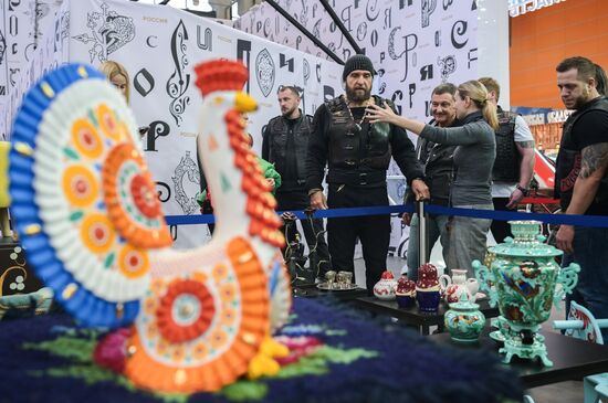 RUSSIA EXPO. Night Wolves bikers' club president Alexander 'Surgeon' Zaldastanov. Location: Russia, Moscow. Author: Vladimir Astapkovich/Sputnik. Night Wolves bikers' club president Alexander 'Surgeon' Zaldastanov visits RUSSIA EXPO