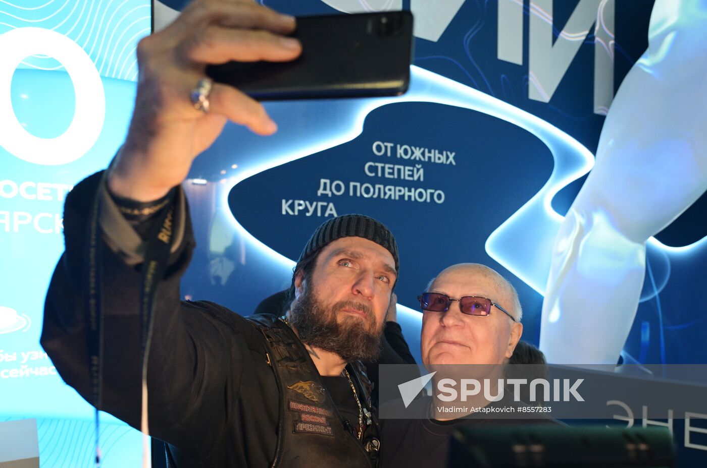 Night Wolves bikers' club president Alexander 'Surgeon' Zaldastanov visits RUSSIA EXPO