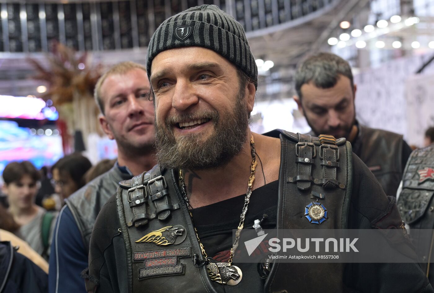Night Wolves bikers' club president Alexander 'Surgeon' Zaldastanov visits RUSSIA EXPO