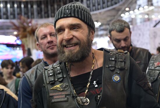 RUSSIA EXPO. Night Wolves bikers' club president Alexander 'Surgeon' Zaldastanov. Location: Russia, Moscow. Author: Vladimir Astapkovich/Sputnik. Night Wolves bikers' club president Alexander 'Surgeon' Zaldastanov visits RUSSIA EXPO