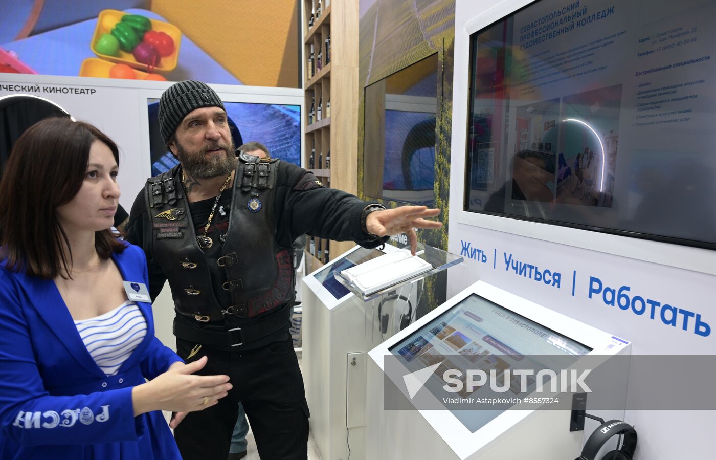 Night Wolves bikers' club president Alexander 'Surgeon' Zaldastanov visits RUSSIA EXPO