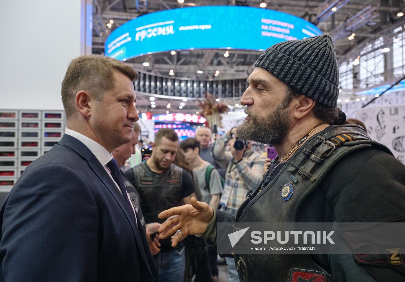 Night Wolves bikers' club president Alexander 'Surgeon' Zaldastanov visits RUSSIA EXPO