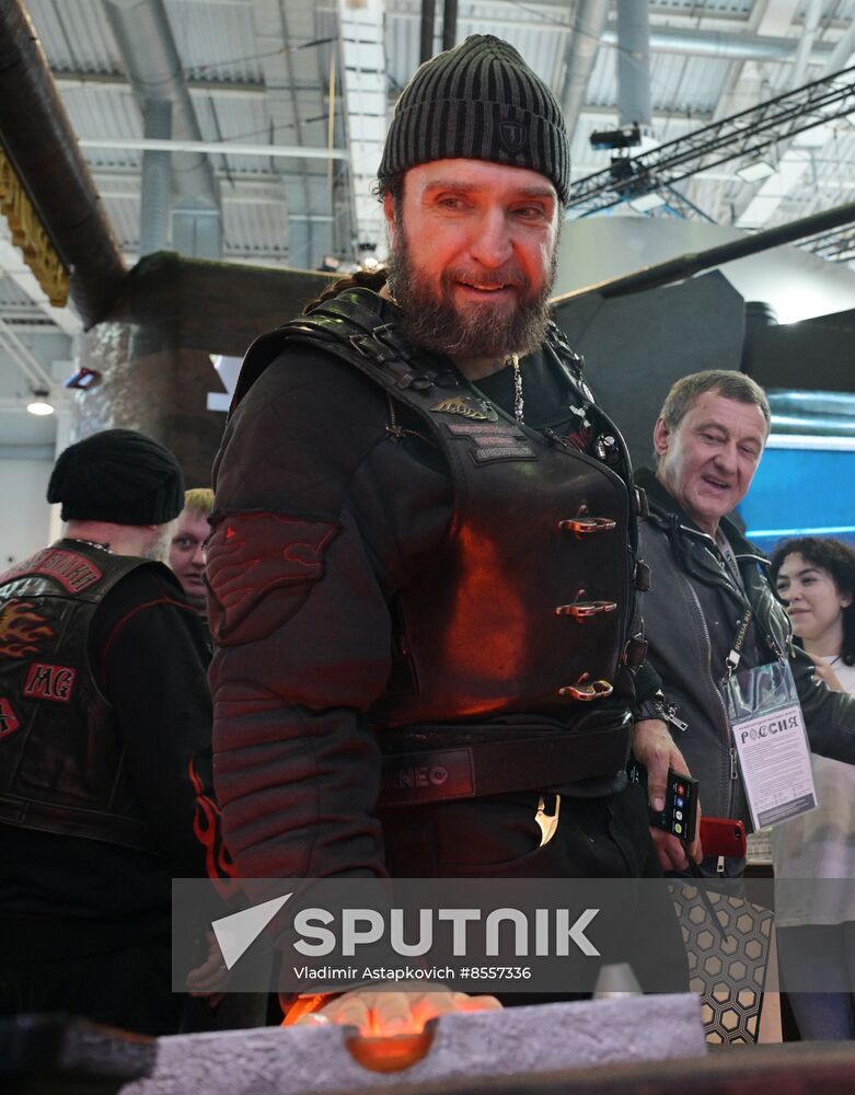 Night Wolves bikers' club president Alexander 'Surgeon' Zaldastanov visits RUSSIA EXPO
