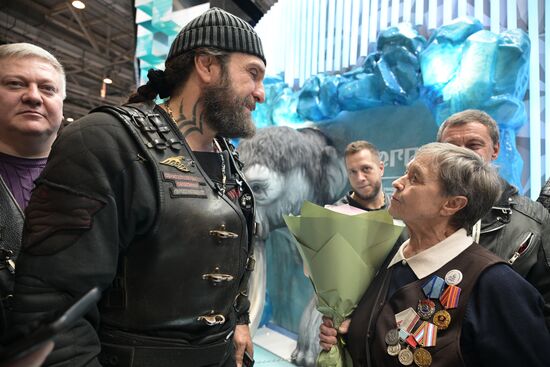 RUSSIA EXPO. Night Wolves bikers' club president Alexander 'Surgeon' Zaldastanov. Location: Russia, Moscow. Author: Vladimir Astapkovich/Sputnik. Night Wolves bikers' club president Alexander 'Surgeon' Zaldastanov visits RUSSIA EXPO