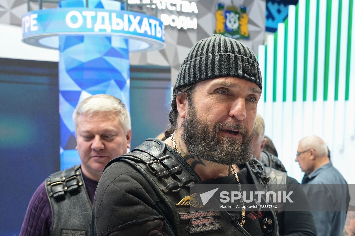 Night Wolves bikers' club president Alexander 'Surgeon' Zaldastanov visits RUSSIA EXPO