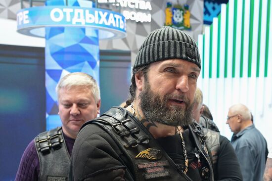 RUSSIA EXPO. Night Wolves bikers' club president Alexander 'Surgeon' Zaldastanov. Location: Russia, Moscow. Author: Vladimir Astapkovich/Sputnik. Night Wolves bikers' club president Alexander 'Surgeon' Zaldastanov visits RUSSIA EXPO