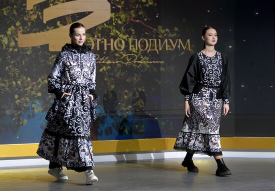 International RUSSIA EXPO forum and exhibition. Ethnic Runway fashion show and Russian Space performance