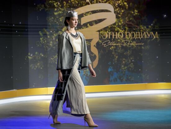 International RUSSIA EXPO forum and exhibition. Ethnic Runway fashion show and Russian Space performance