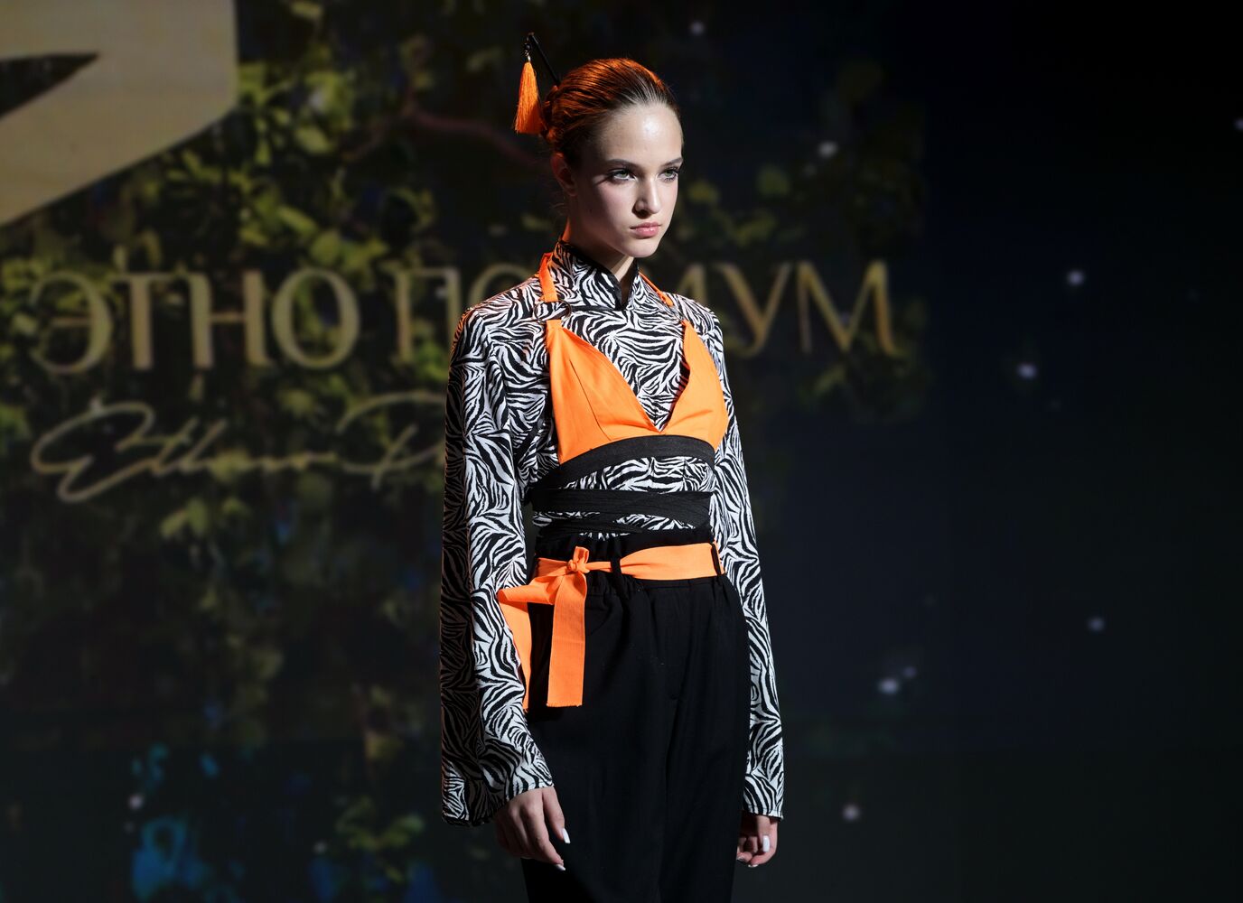 International RUSSIA EXPO forum and exhibition. Ethnic Runway fashion show and Russian Space performance