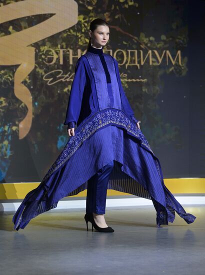 International RUSSIA EXPO forum and exhibition. Ethnic Runway fashion show and Russian Space performance
