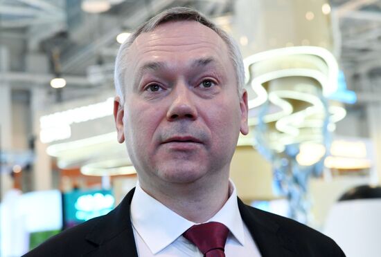 The International RUSSIA EXPO forum and exhibition. The opening of Day of Novosibrisk Region, presentation of the region at Pavilion 75. Pictured: Andrei Travnikov, Governor of the Novosibirsk Region. Location: Russia, Moscow. Author: Sergey Pyatakov/Sputnik. RUSSIA EXPO. Day of Novosibrisk Region