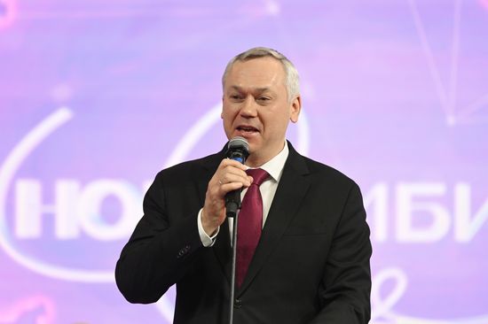 The International RUSSIA EXPO forum and exhibition. In Siberia, You Eat, a festival of Siberian cuisine at Pavilion K. Pictured: Andrei Travnikov, Governor of the Novosibirsk Region. Location: Russia, Moscow. Author: Sergey Pyatakov/Sputnik. RUSSIA EXPO. Day of Novosibrisk Region