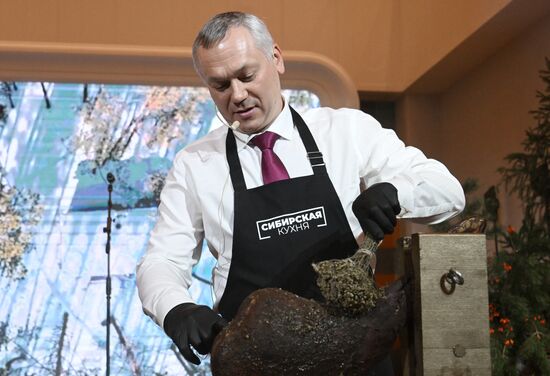 The International RUSSIA EXPO forum and exhibition. In Siberia, You Eat, a festival of Siberian cuisine at Pavilion K. Pictured: Andrei Travnikov, Governor of the Novosibirsk Region. Location: Russia, Moscow. Author: Kirill Kallinikov/Sputnik. RUSSIA EXPO. In Siberia, You Eat, a festival of Siberian cuisine