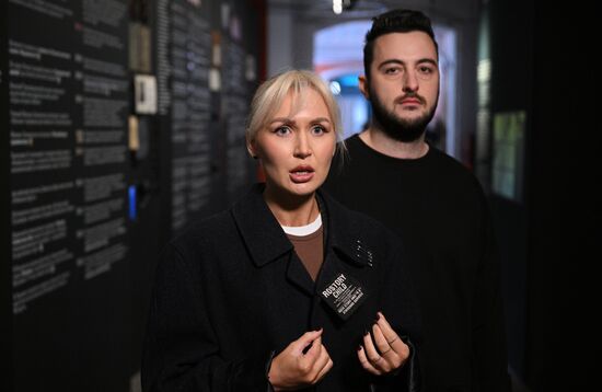 The International RUSSIA EXPO forum and exhibition. Media scrum at Pavilion 58 (The Slovo Museum of Slavic Literature). Pictured: Liza and Lev Grinkevich, a music band, finalists of the New Wave international contest for young pop singers. Location: Russia, Moscow. Author: Ramil Sitdikov/Sputnik. RUSSIA EXPO. Concert: The Real Ones