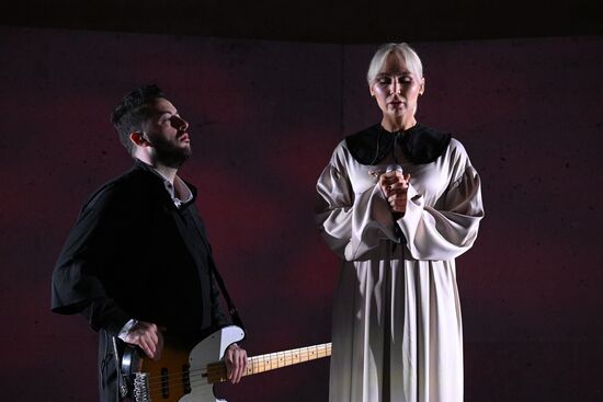 The International RUSSIA EXPO forum and exhibition. Pavilion 58 (The Slovo Museum of Slavic Literature). GRINKEVICH, a music band, finalists of the New Wave international contest for young pop singers. Location: Russia, Moscow. Author: Ramil Sitdikov/Sputnik. RUSSIA EXPO. Concert: The Real Ones