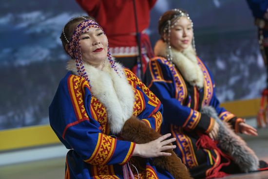 The RUSSIA EXPO International Exhibition and Forum. Pavilion No.75, cultural projects zone. The Ethnofashion show displays ethnic clothes, clothing of indigenous peoples of the North, made by craftswomen using traditional materials (leather, fur, cloth, beads). Location: Russia, Moscow. Author: Alexey Nikolskiy/Sputnik. RUSSIA EXPO. Yamal-Nenets Autonomous Area Day