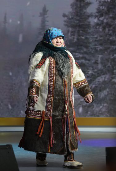 The RUSSIA EXPO International Exhibition and Forum. Pavilion No.75, cultural projects zone. The Ethnofashion show displays ethnic clothes, clothing of indigenous peoples of the North, made by craftswomen using traditional materials (leather, fur, cloth, beads). Location: Russia, Moscow. Author: Alexey Nikolskiy/Sputnik. RUSSIA EXPO. Yamal-Nenets Autonomous Area Day