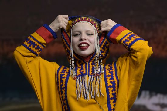 The RUSSIA EXPO International Exhibition and Forum. Pavilion No.75, cultural projects zone. The Ethnofashion show displays ethnic clothes, clothing of indigenous peoples of the North, made by craftswomen using traditional materials (leather, fur, cloth, beads). Location: Russia, Moscow. Author: Alexey Nikolskiy/Sputnik. RUSSIA EXPO. Yamal-Nenets Autonomous Area Day