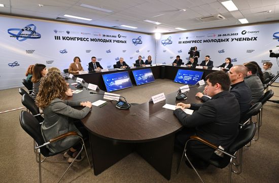 Russian President Vladimir Putin attends a meeting with participants of the 3rd Young Scientists Congress at the Sirius Park of Science and Art in Krasnodar region, Russia. Location: Russia, Federal territory 'Sirius'. Author: Kirill Zykov. Russia Putin Young Scientists Congress