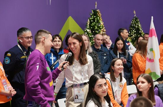 The International RUSSIA EXPO forum and exhibition. 80 Days to Go, a live link-up by the volunteer corps of the 2024 World Festival of Youth. Alina Litvinenko, head, Rostov Region's public autonomous institution Don Volunteer Center; head, #WeAreTogether regional center. Location: Russia, Moscow. Author: Evgeny Biyatov/Sputnik. RUSSIA EXPO. Eighty Days Countdown to 2024 World Festival of Youth Volunteer Corps
