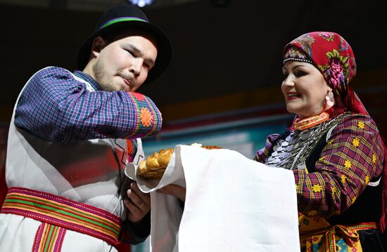 The International RUSSIA EXPO Forum and Exhibition. Udmurtia Day. A traditional Udmurtian wedding ceremony. Pavilion 75. Location: Russia, Moscow. Author: Pavel Bednyakov/Sputnik. RUSSIA EXPO. Udmurtia Day