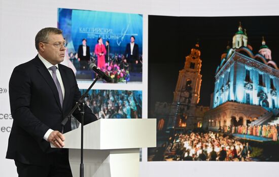 The International RUSSIA EXPO Forum and Exhibition. Astrakhan Region Day. Pavilion 75. Governor of the Astrakhan Region Igor Babushkin. Location: Russia, Moscow. Author: Kirill Kallinikov/Sputnik. RUSSIA EXPO. Astrakhan Region Day