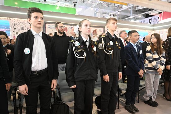 The International RUSSIA EXPO Forum and Exhibition. Presentation of St. Petersburg during the opening of the Region Day. Location: Russia, Moscow. Author: Ilya Pitalev/Sputnik. RUSSIA EXPO. St. Petersburg Day