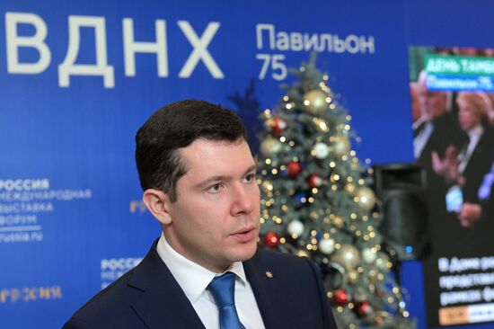 The RUSSIA EXPO International Exhibition and Forum. Kaliningrad Region Day. Press Scrum. Kaliningrad Region Governor Anton Alikhanov. Location: Russia, Moscow. Author: Alexey Nikolskiy/Sputnik. RUSSIA EXPO. Kaliningrad Region Day