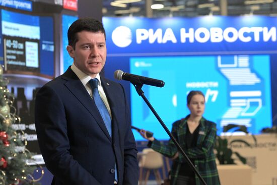 The RUSSIA EXPO International Exhibition and Forum. Kaliningrad Region Day. Press Scrum. Kaliningrad Region Governor Anton Alikhanov. Location: Russia, Moscow. Author: Alexey Nikolskiy/Sputnik. RUSSIA EXPO. Kaliningrad Region Day