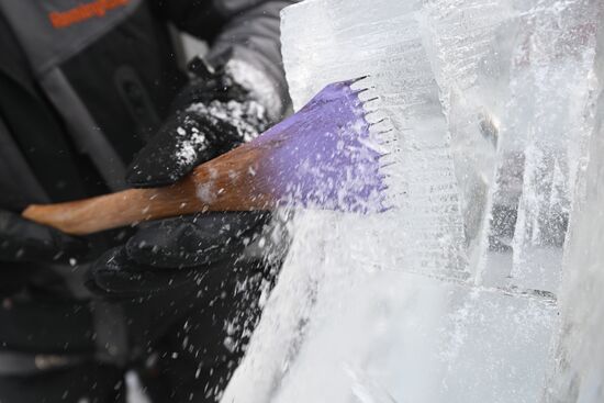 The International RUSSIA EXPO Forum and Exhibition. Ice Sculpture Festival. Ice sculpting workshop for children. Location: Russia, Moscow. Author: Kirill Kallinikov/Sputnik. RUSSIA EXPO. Ice Sculpture Festival
