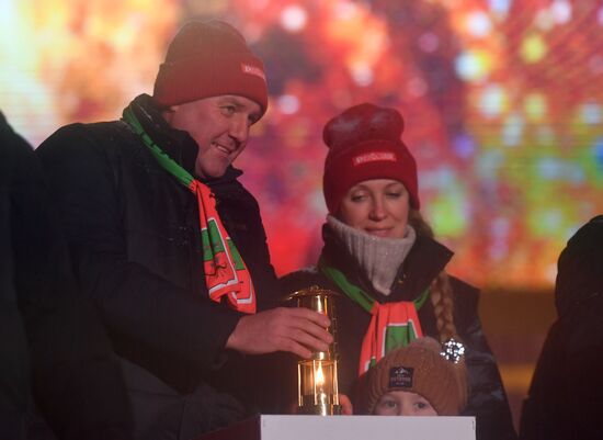 The International RUSSIA EXPO Forum and Exhibition. The launch of the Year of Family during the Loved Ones forum. Lighting up the Heart of Russia family hearth, main outdoors stage. Location: Russia, Moscow. Author: Mikhail Voskresenskiy/Sputnik. RUSSIA EXPO. Year of Family launch ceremony during Loved Ones Forum