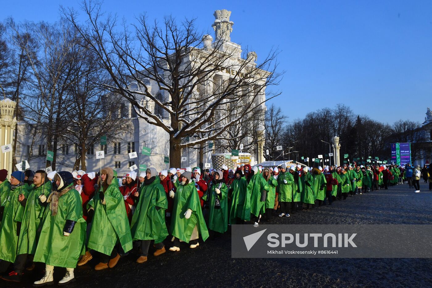RUSSIA EXPO. Procession by tour guides of Rosmolodyozh's More Than Travel program and exhibition volunteers