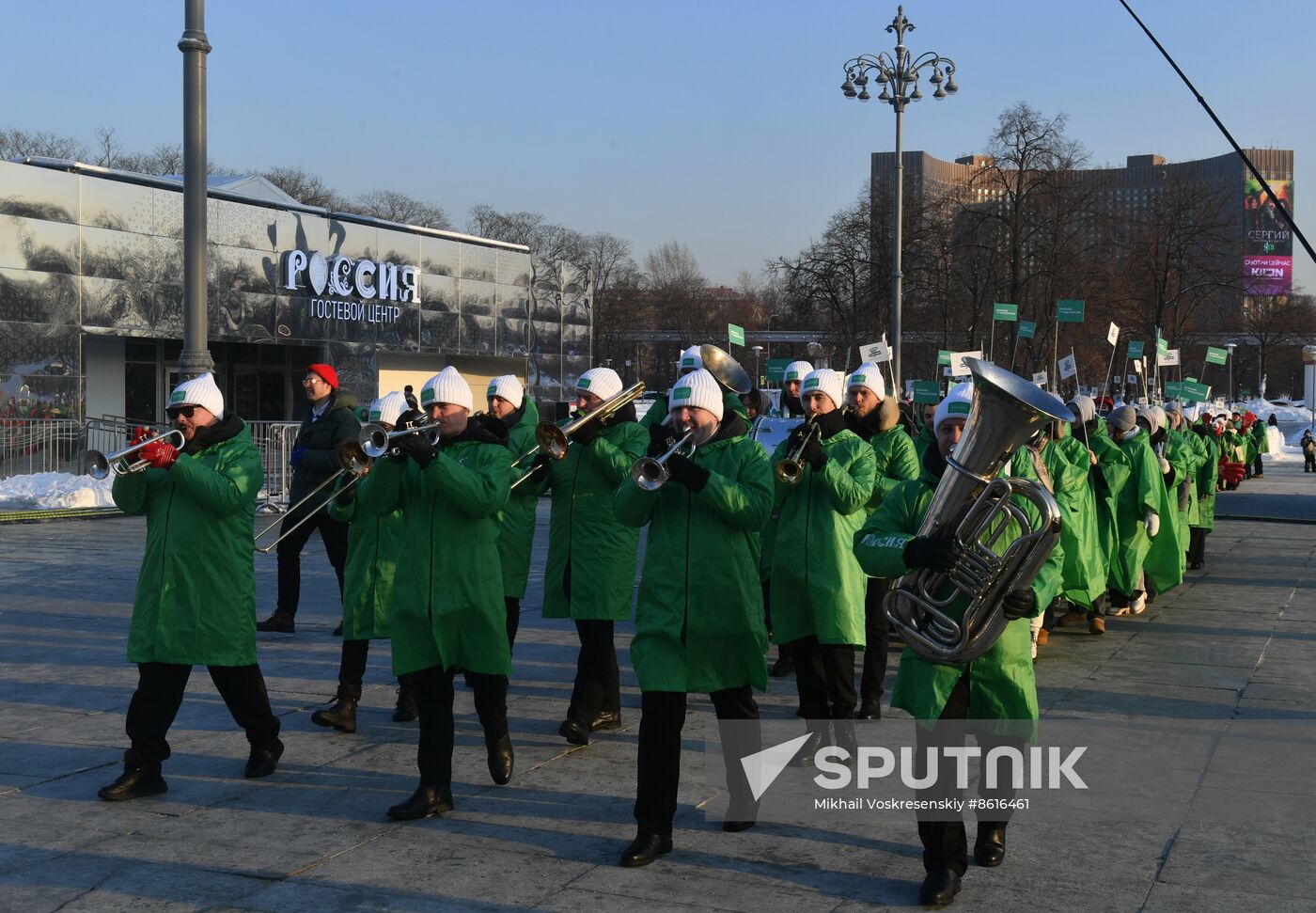 RUSSIA EXPO. Procession by tour guides of Rosmolodyozh's More Than Travel program and exhibition volunteers