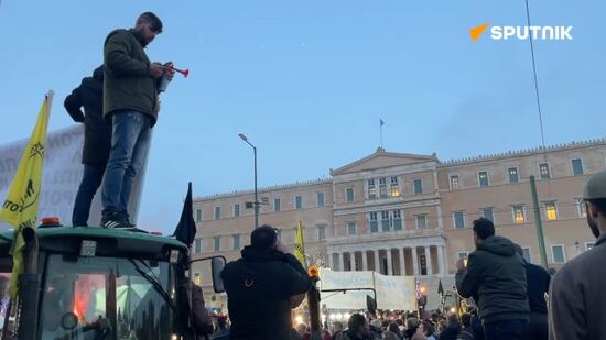 Greek farmers, who demand support for the agricultural sector, protest in the center of Athens