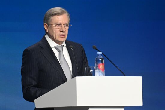 The International RUSSIA EXPO Forum and Exhibition. Plenary session, Key Achievements and Results in Transport Industry. Pavilion 75. Vitaly Savelyev, Russian Minister of Transport. Location: Russia, Moscow. Author: Mikhail Voskresenskiy/Sputnik. RUSSIA EXPO. Plenary session, Key Achievements and Results in Transport Industry