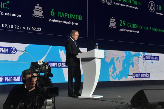 The International RUSSIA EXPO Exhibition and Forum. Plenary session, Key Achievements and Results in Transport Industry, at pavilion No.75. Alexander Poshivai, Russian Deputy Minister of Transport. Location: Russia, Moscow. Author: Mikhail Voskresenskiy/Sputnik. RUSSIA EXPO. Plenary session, Key Achievements and Results in Transport Industry