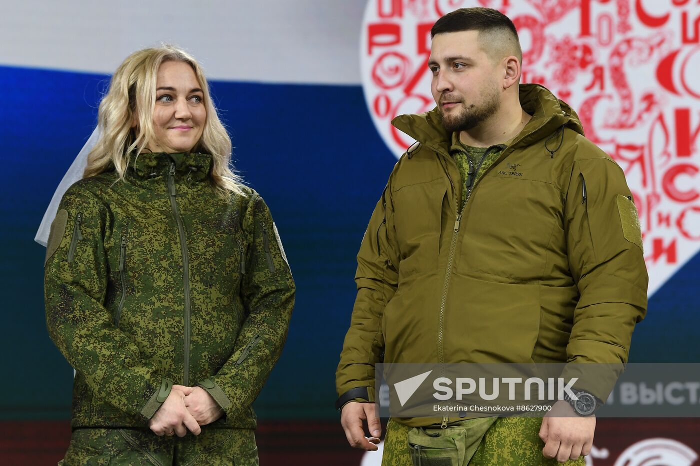 RUSSIA EXPO. Special military operation participants' marriage ceremony on anniversary of its launch