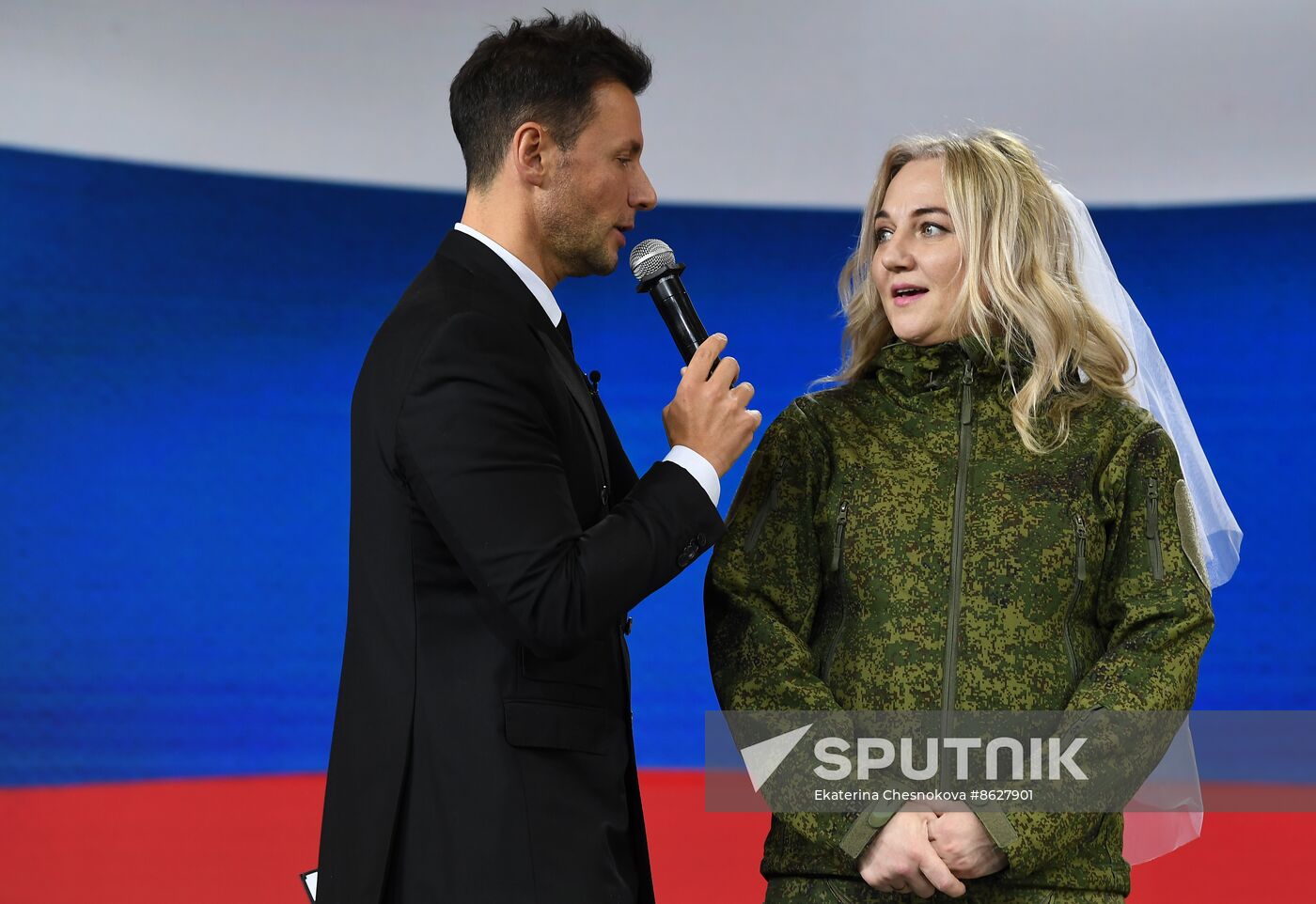 RUSSIA EXPO. Special military operation participants' marriage ceremony on anniversary of its launch