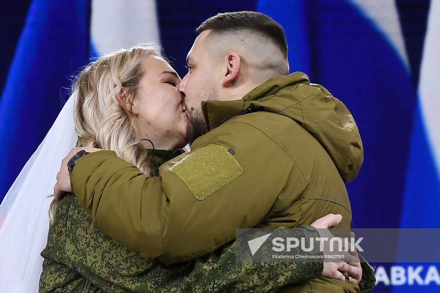 RUSSIA EXPO. Special military operation participants' marriage ceremony on anniversary of its launch